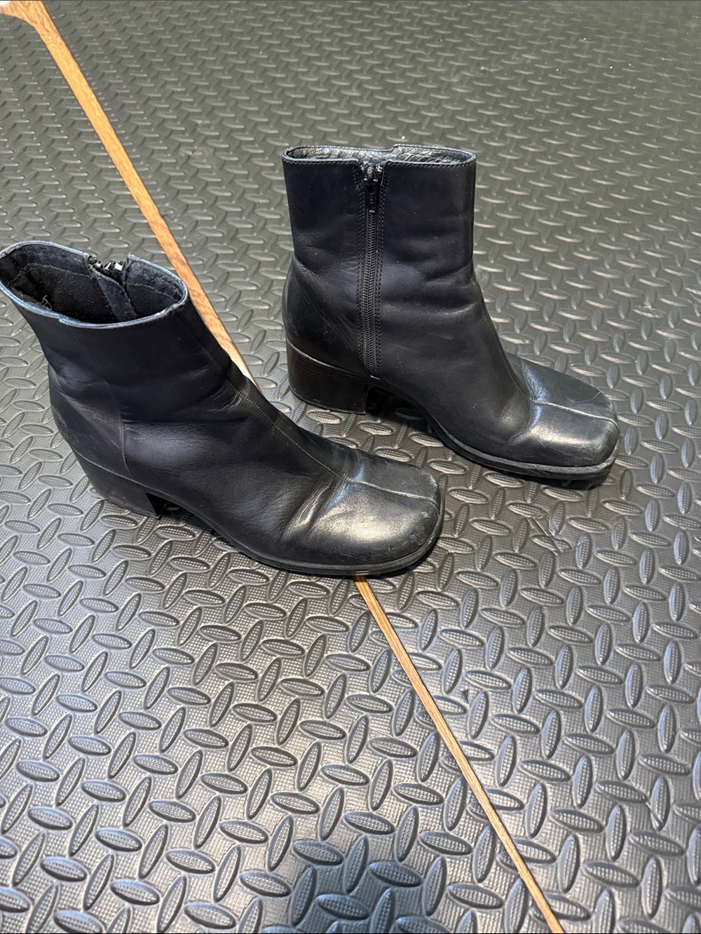 Clarks Black Leather Square-Toe Ankle Boots